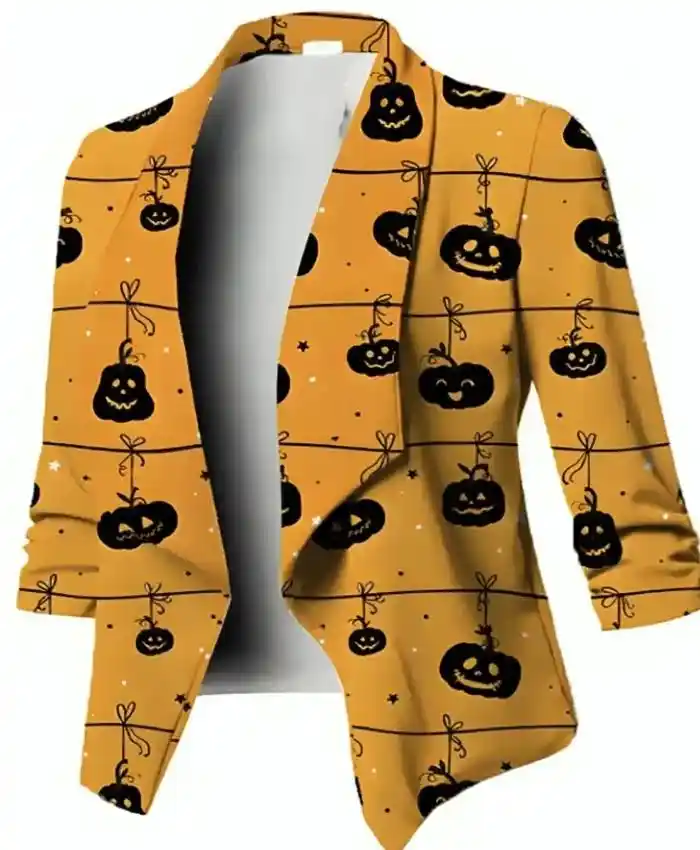 Halloween Pumpkin Yellow Printed Blazer
