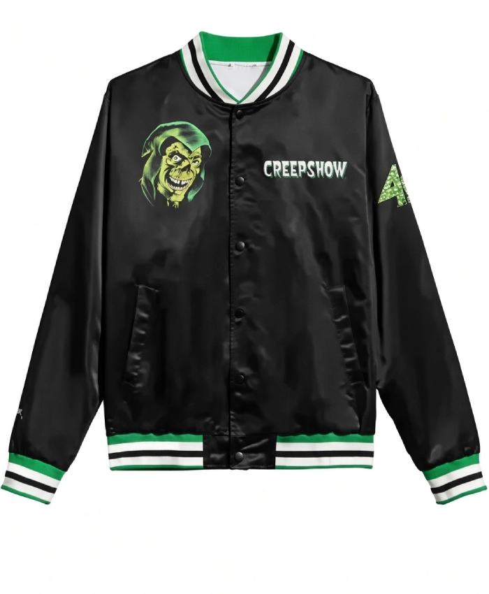 Halloween The Creepshow Retro Black Satin Bomber Varsity Jacket