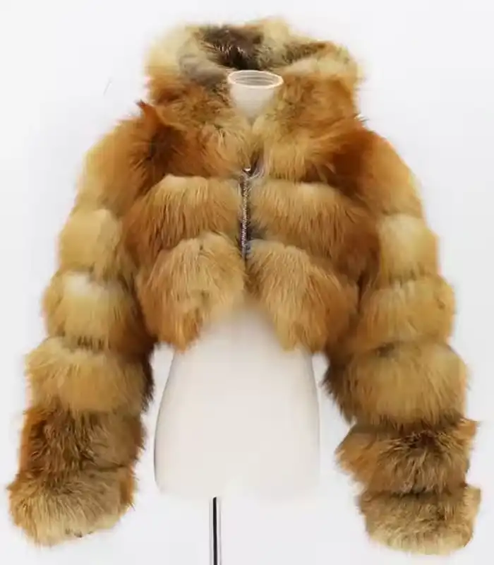 Helena Zipper Hooded Mink Crop Fur Jacket