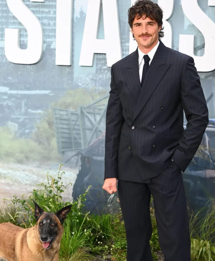 Jacob Elordi The Dog Stars Black Pinstripe Double Breasted Suit