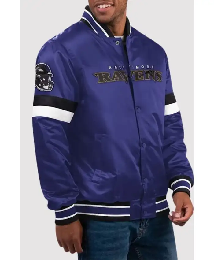 Jaime Baltimore Ravens Line Up Satin Varsity Jacket
