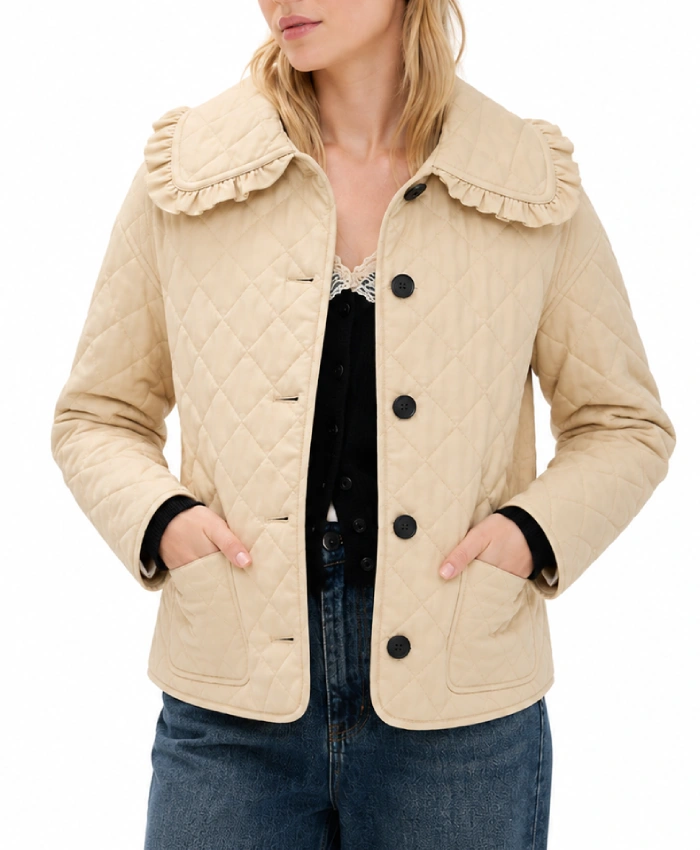 Jasmine Roth Mini TV Series Roast My Rental Quilted Beige Jacket