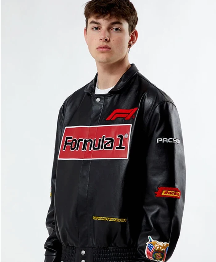 Jeff Hamilton x Formula 1 Racing Black Leather Jacket