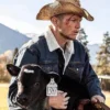 Jefferson White TV Series Yellowstone Jimmy Hurdstrom White Fur Collar Blue Jeans Denim Trucker Jacket