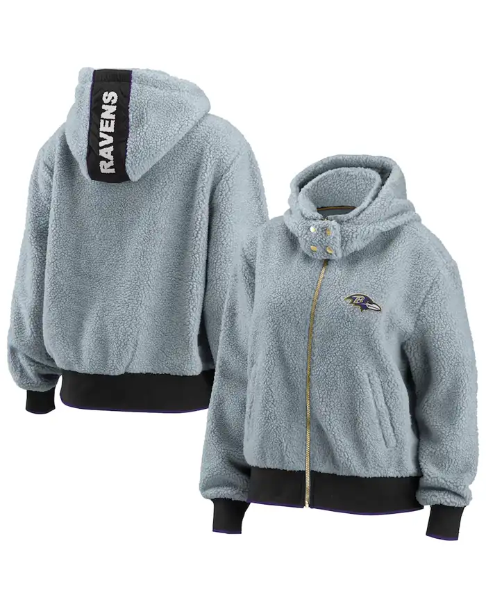 Jeffry Baltimore Ravens Grey Sherpa Bomber Jacket