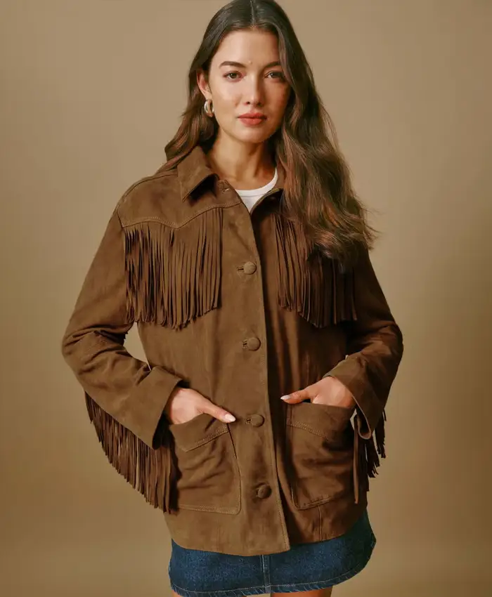 Jill A Reformation Brown Suede Fringe Jacket