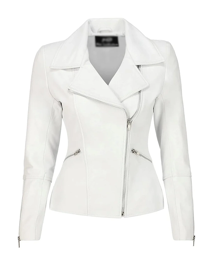 Jill Lakeland Leather Notch Lapel Collar Biker Asymmetrical Zip Jacket