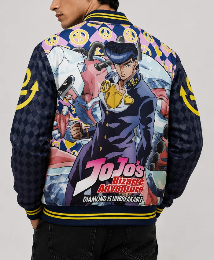 JoJos Bizarre Adventure Diamond Is Unbreakable Josuke Higashikata Checkered Pattern Varsity Jacket