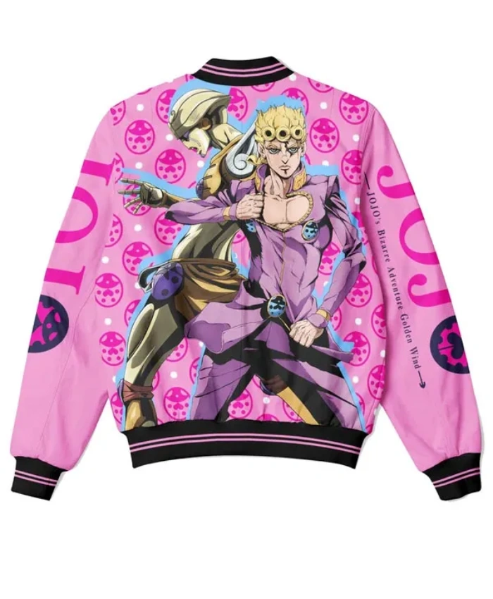 JoJos Bizarre Adventure Giorno Giovanna Full Snap Pink Varsity Jacket