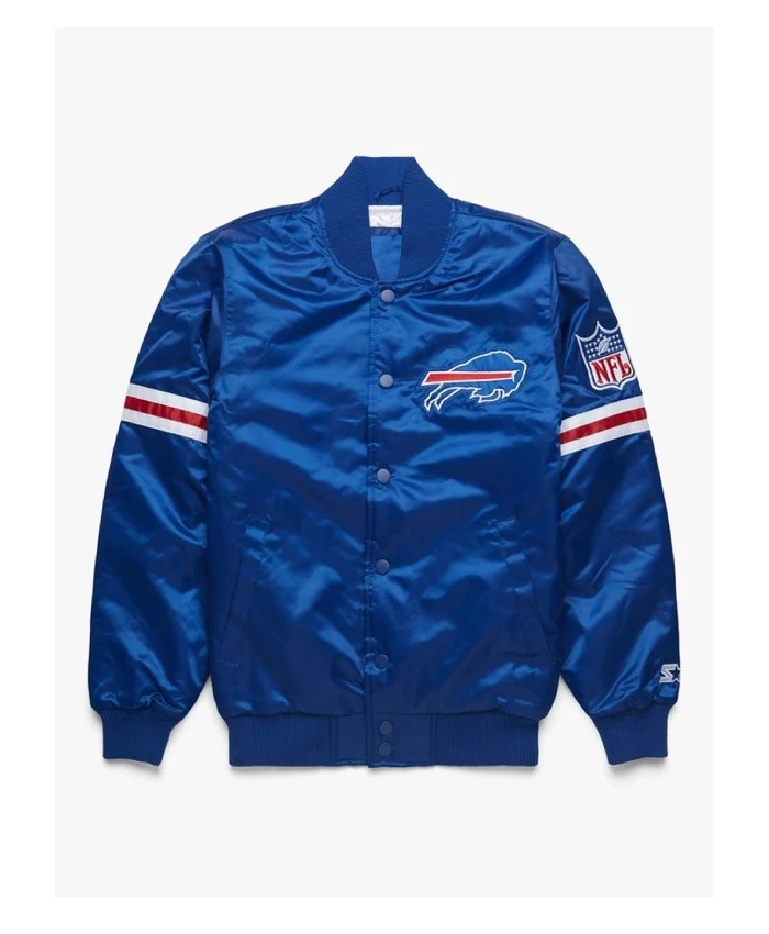 John NFL Buffalo Bills Satin Varsity Bomber Jacket