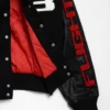 Jordan Flight Red And Black Leather Full Snap Varsity Jacket