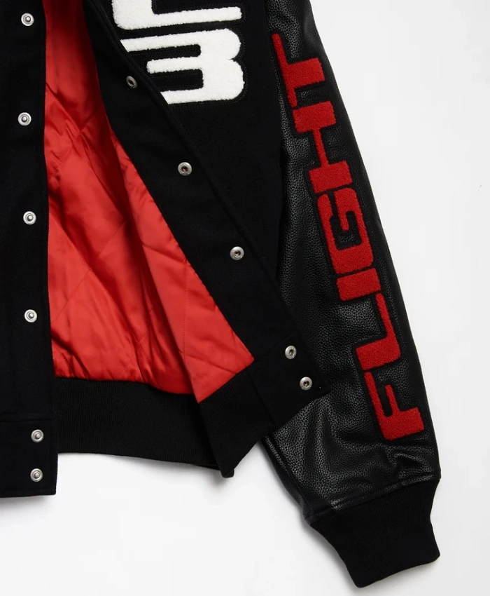 Jordan Flight Red And Black Leather Full Snap Varsity Jacket