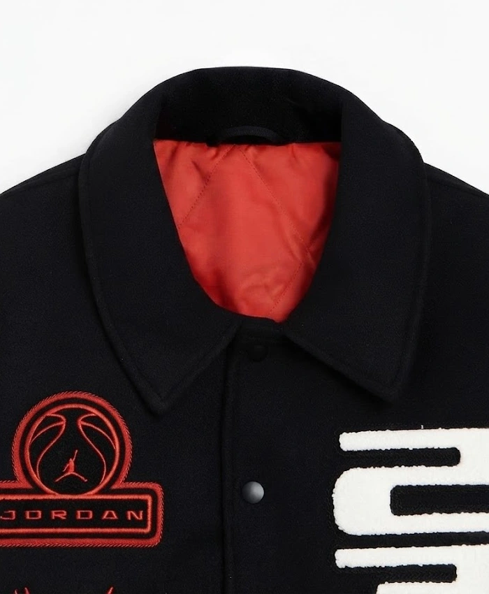 Jordan Flight Red And Black Wool Leather Full Snap Varsity Jacket