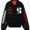 Jordan Flight Red And Black Wool Leather Jacket