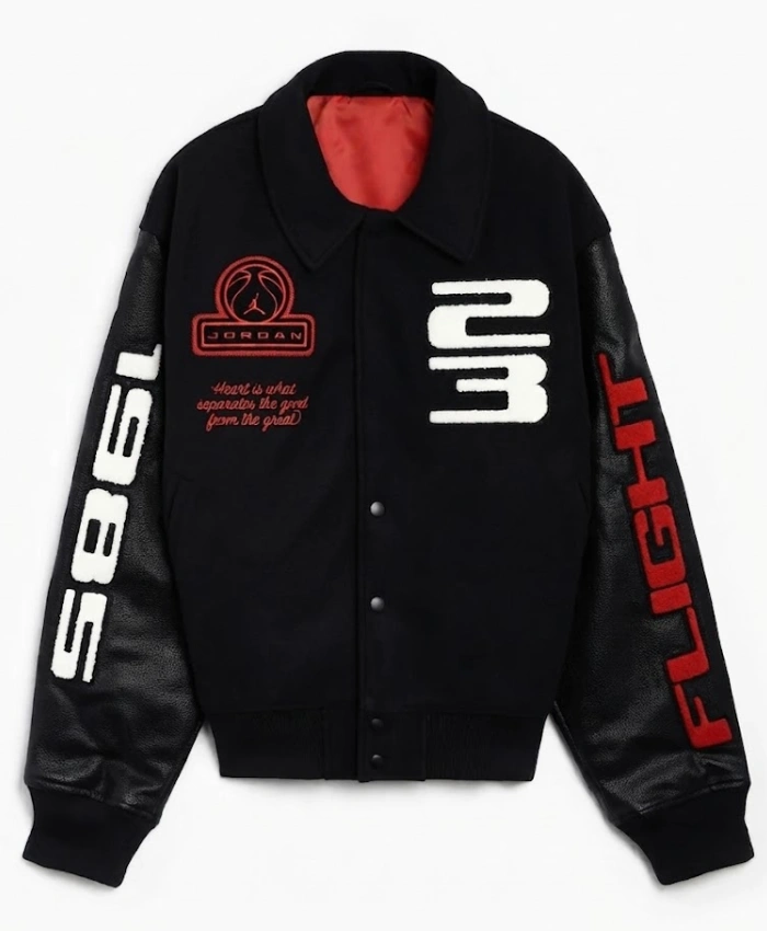 Jordan Flight Red And Black Wool Leather Jacket