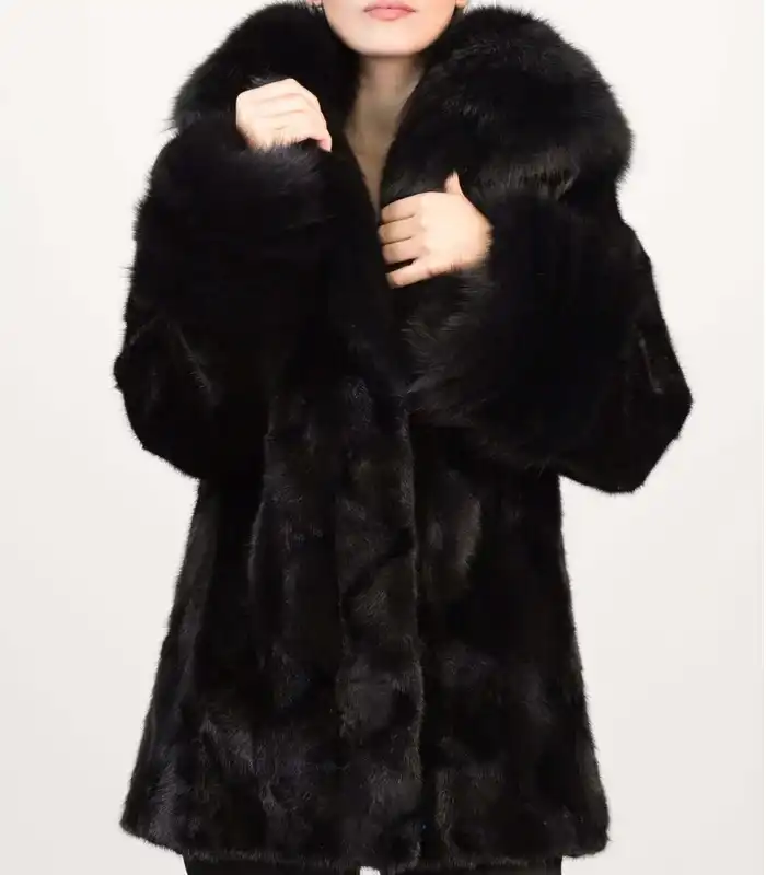 Josephine Black Mink Fur Hooded Jacket