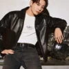 Jungkook BTS 2026 Calvin Klein Black Leather Racer Jacket