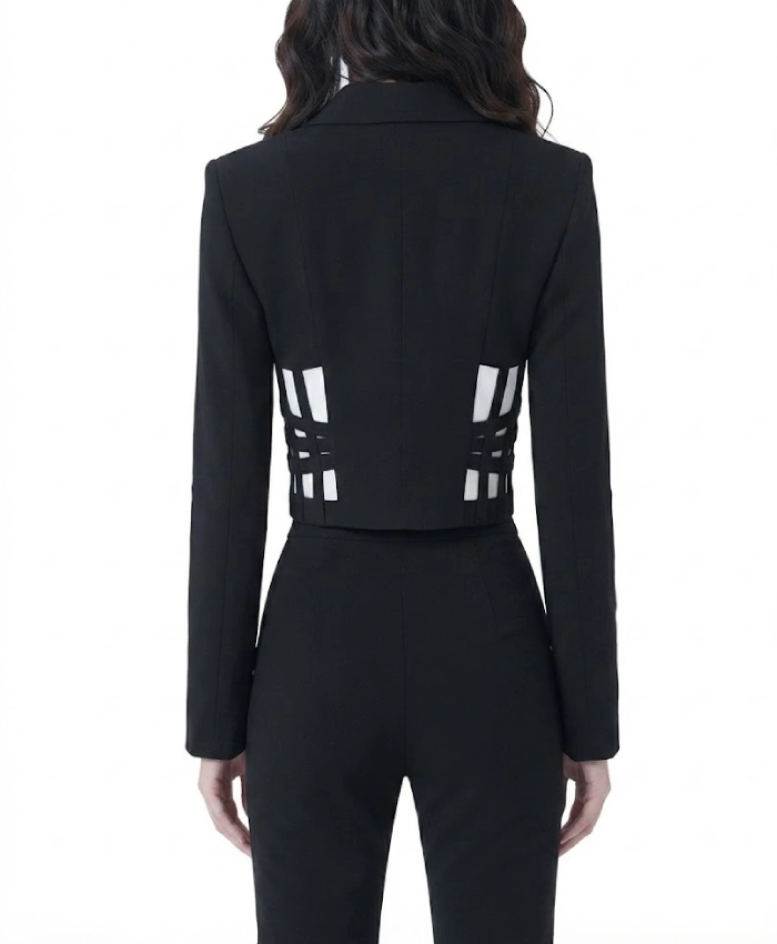 Juno Temple TV Series Ted Lasso Season 4 Keeley Jones Black Cropped Corset Blazer