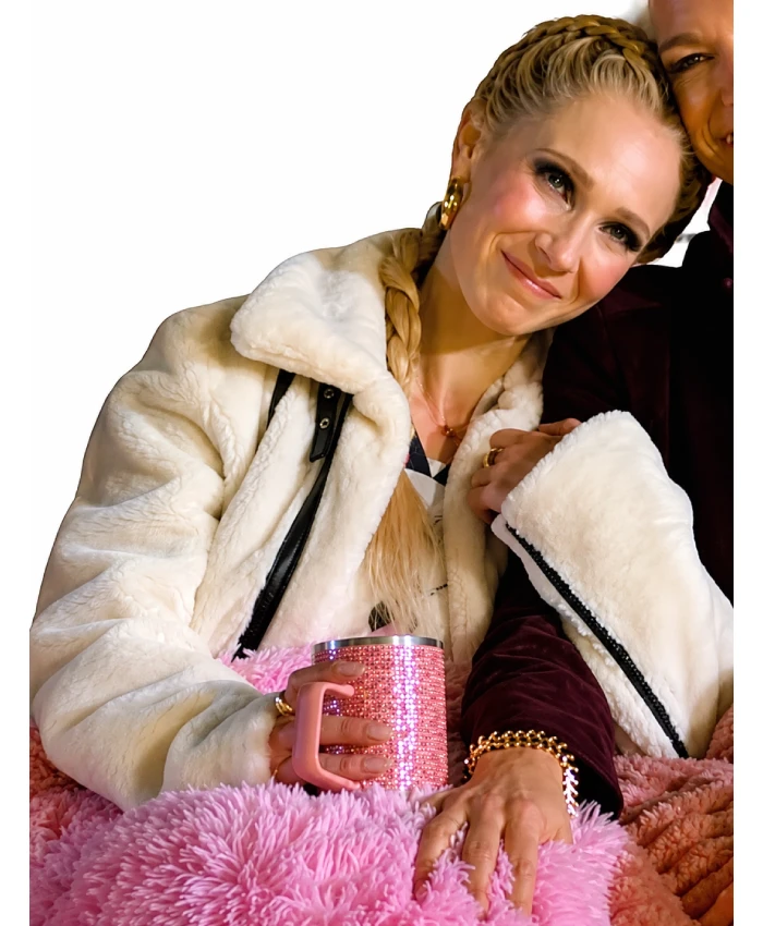 Juno Temple Ted Lasso 2026 Keeley Jones Cream Shearling Jacket