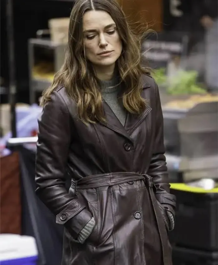 Keira Knightley Leather Brown Coat