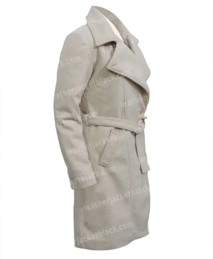 Kelly Reilly TV Series Yellowstone Beth Dutton Off White Wool Blend Womens Robe Coat Side