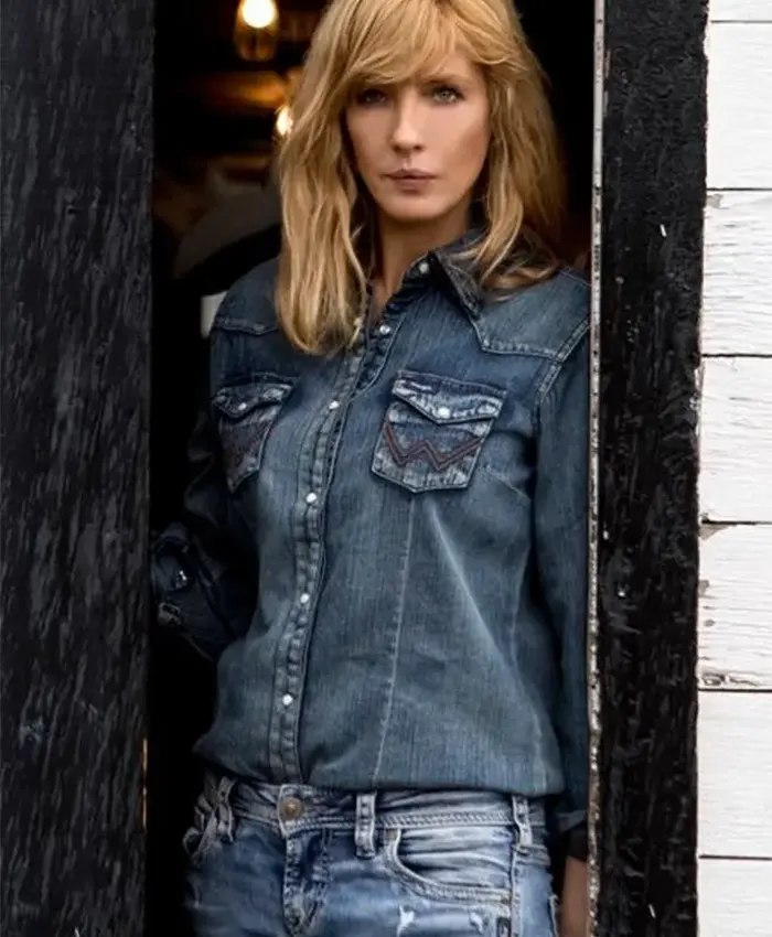 Kelly Reilly TV Series Yellowstone Beth Dutton Women Shirt Style Jean Blue Denim Jacket For Sale