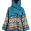 Kelly Reilly Yellowstone Season 03 Episode 06 Beth Dutton Blanket Turquoise Blue Hooded Poncho Coat For Sale