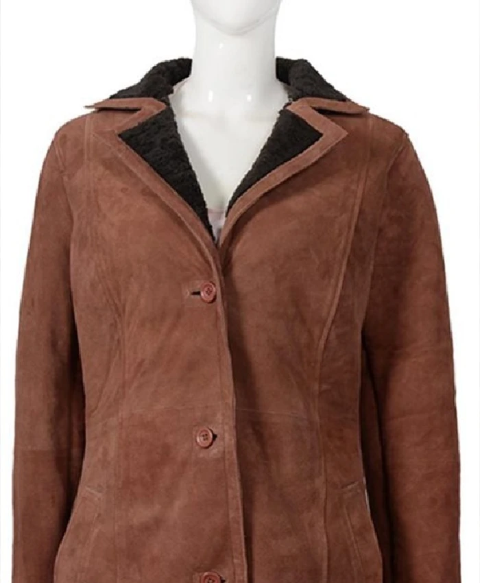 Monica Dutton Yellowstone Suede Leather Brown Coat - Image 3