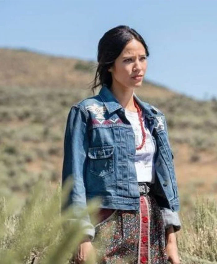 Kelsey Asbille TV Series Yellowstone S03 Monica Dutton Blue Denim Cropped Jean Jacket 1