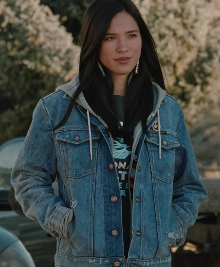 Kelsey Asbille TV Series Yellowstone Season 3 Monica Dutton Cropped Blue Denim Jacket