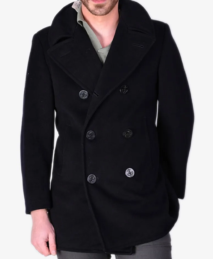 Kersey Naval Double Breasted Black Peacoat