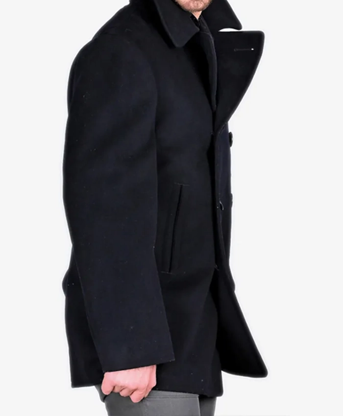 Kersey Naval Double Breasted Black Wool Peacoat