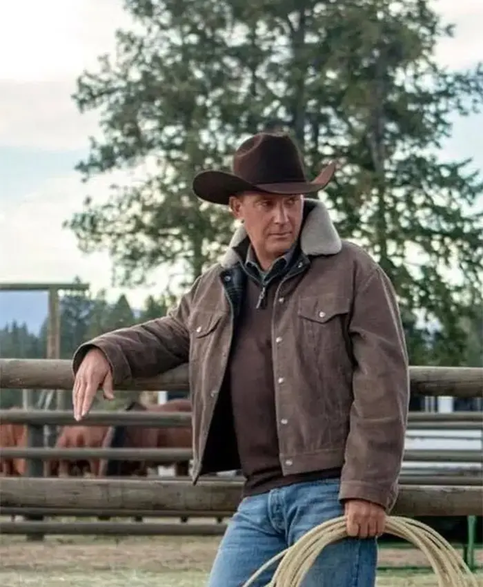 Kevin Costner TV Series Yellowstone John Dutton Brown Corduroy Blazer Dress Jacket For Sale