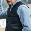 Kevin Costner TV Series Yellowstone John Dutton Dark Grey V Neck Collar Mens Wool Blend Vest