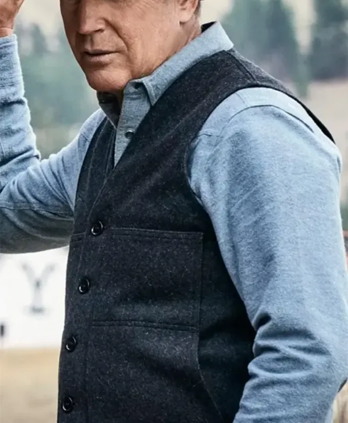 Kevin Costner TV Series Yellowstone John Dutton Dark Grey V Neck Collar Mens Wool Blend Vest