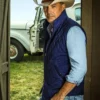Kevin Costner Yellowstone John Dutton Diamond Quilted Blue Vest For Sale