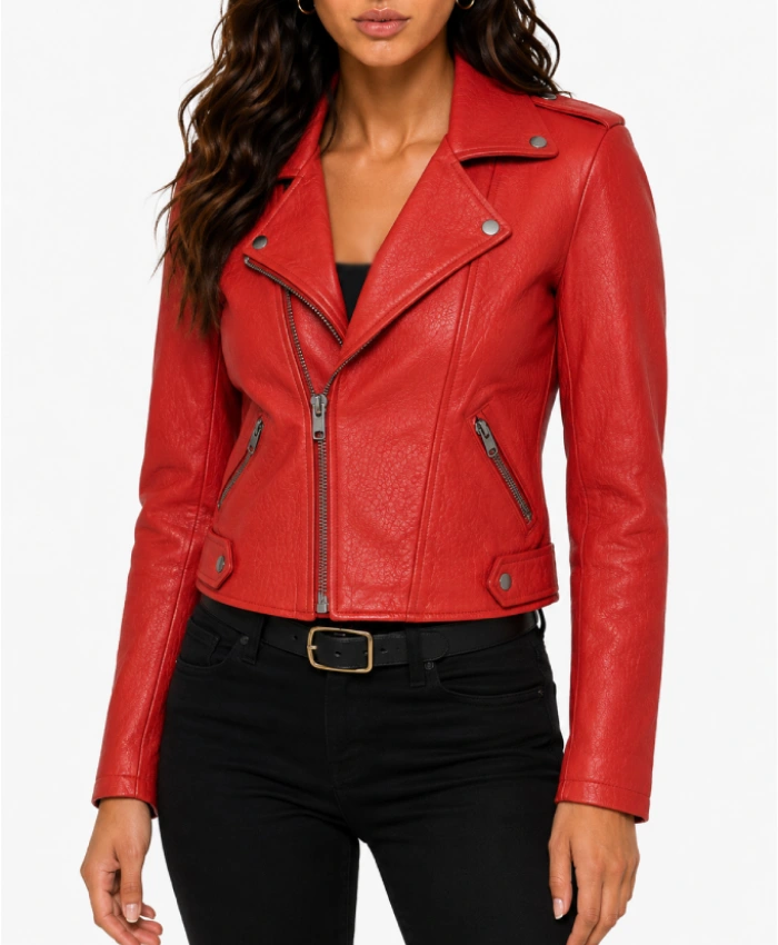 Kimrie Lewis Single Parents S01 Red Leather Biker Jacket