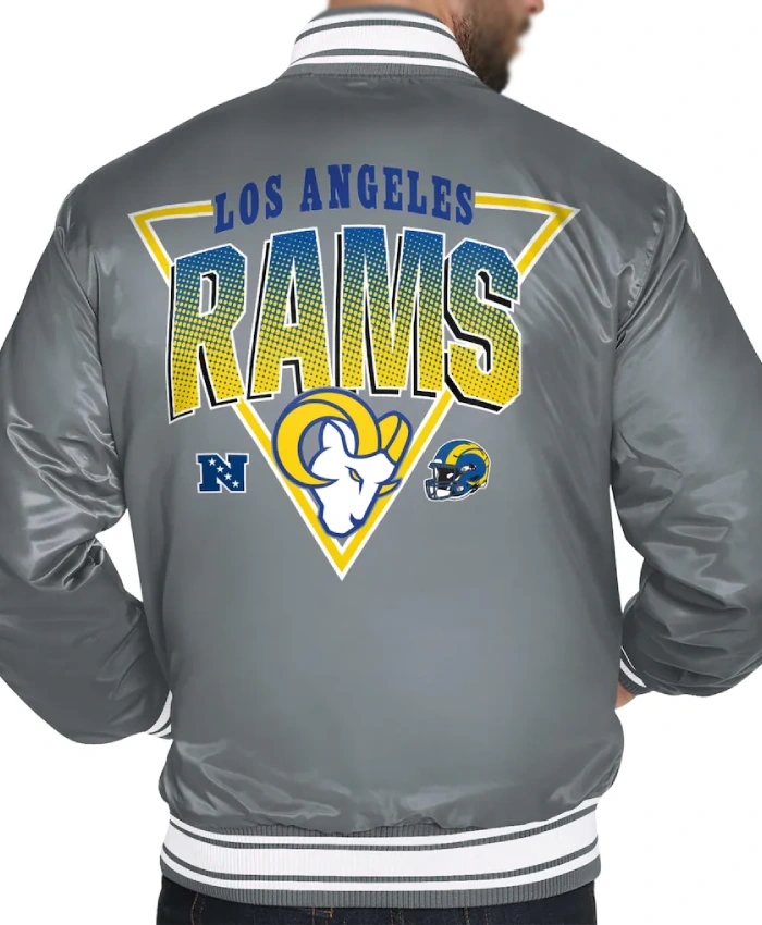 NFL Team Los Angeles Rams Starter Full-Snap Grey Satin Varsity Jacket
