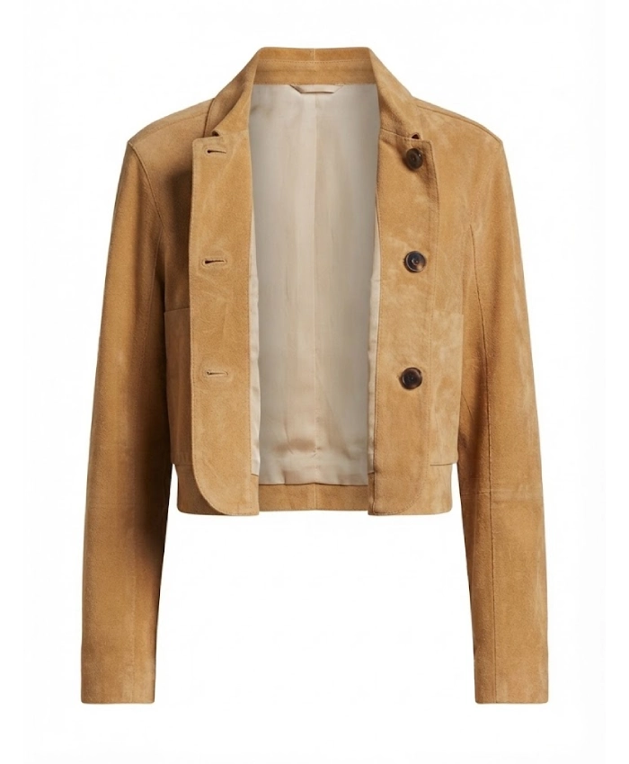 Leanne S2 Kristen Johnston Tan Suede Cropped Jacket