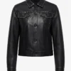 Lizzie Mathis Honest Renovations Studded Trim Black Leather Jacket