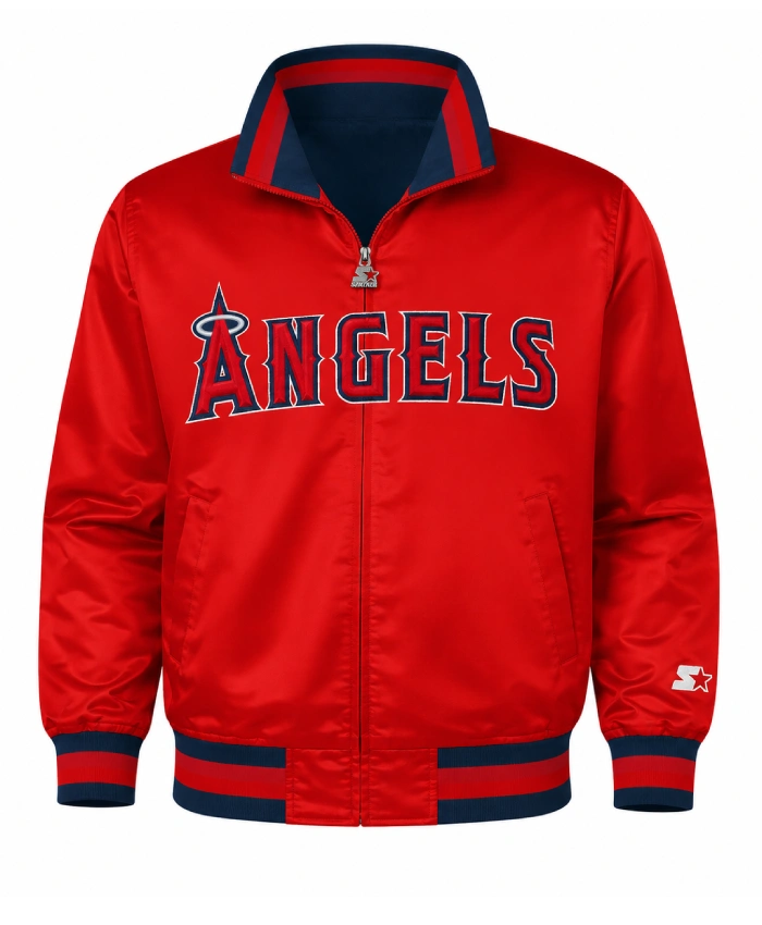 Los Angeles Angels Captain Red Satin Jacket For Mens