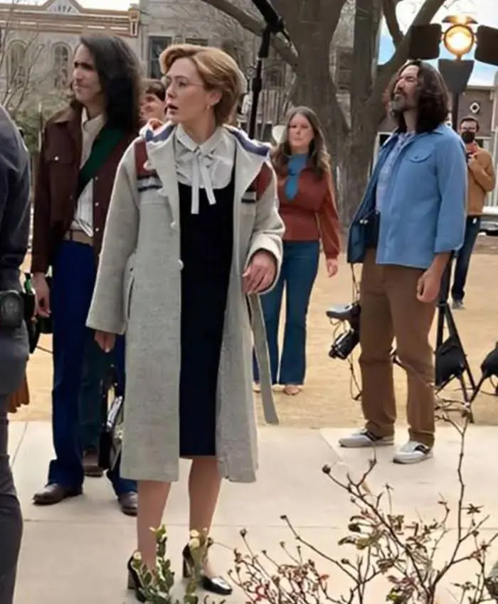 Love And Death Elizabeth Olsen Grey Coat