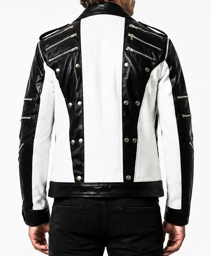 MJ Thriller Black and White Leather Jacket Men