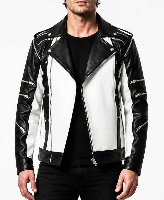MJ Thriller Black and White Leather Jacket Mens