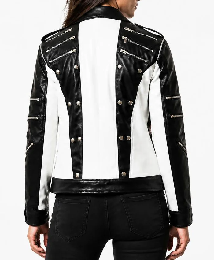 MJ Thriller Black and White Leather Jacket Women
