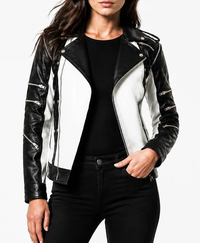 MJ Thriller Black and White Leather Jacket Womens