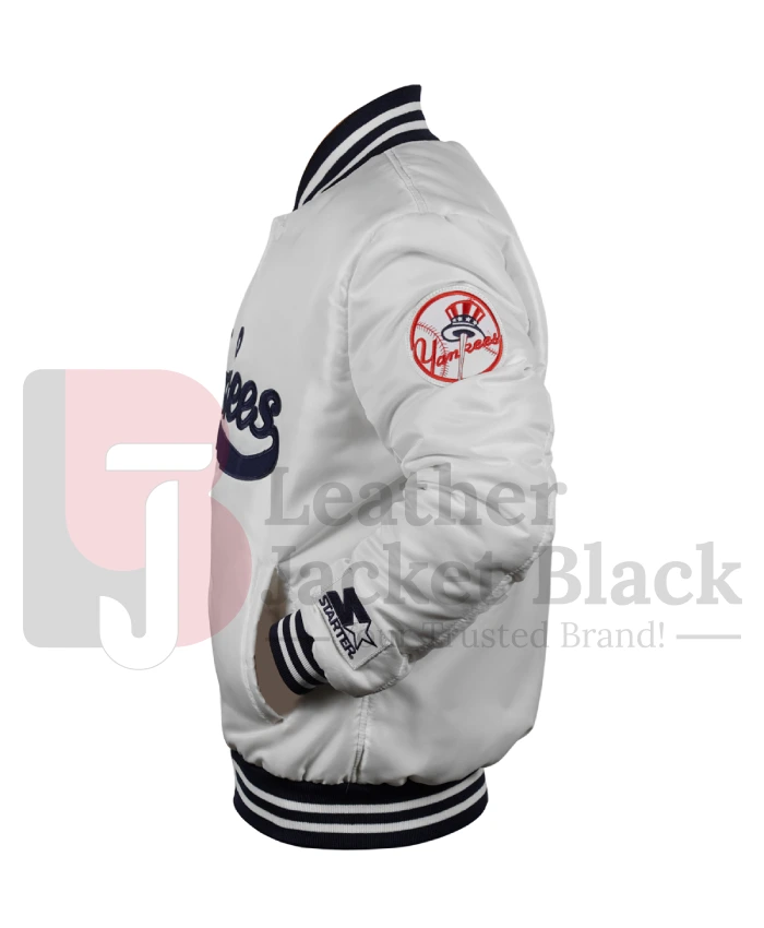 MLB New York Yankees 90s White Varsity Jacket - Image 3