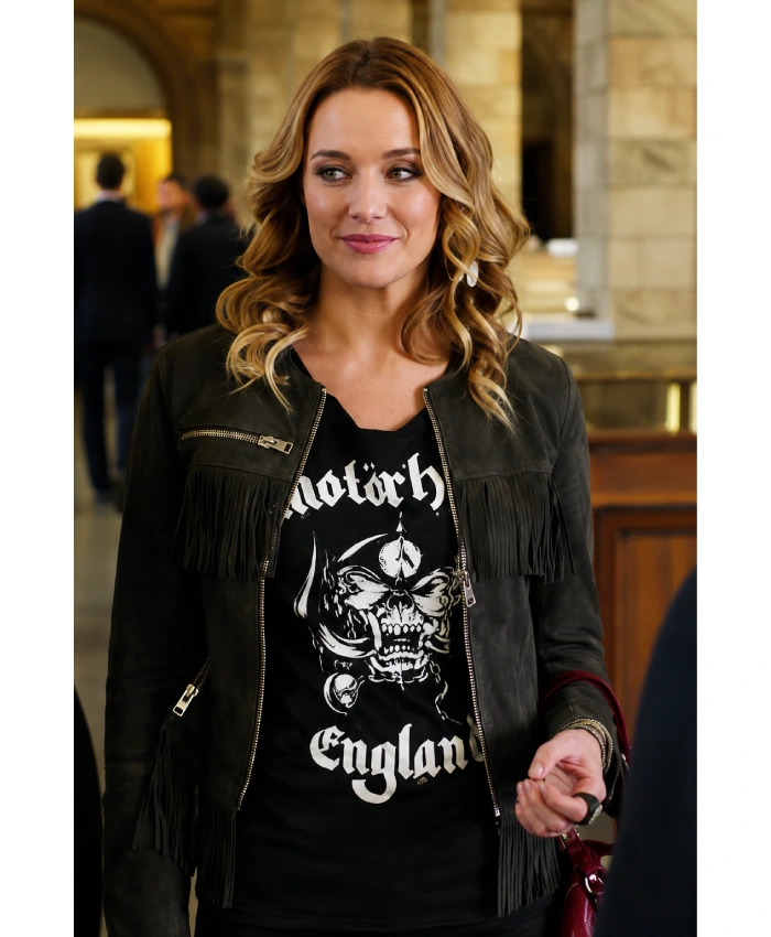 Mandy TV-Series The Royals S2 Sarah Dumont Grey Suede Fringed Jacket