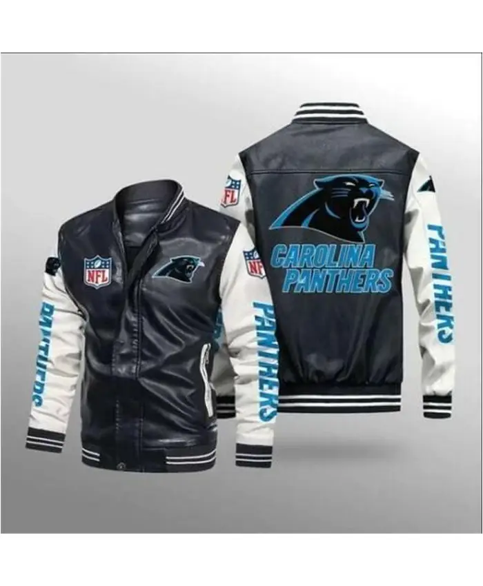 Marc Carolina Panthers Bomber Leather Jacket