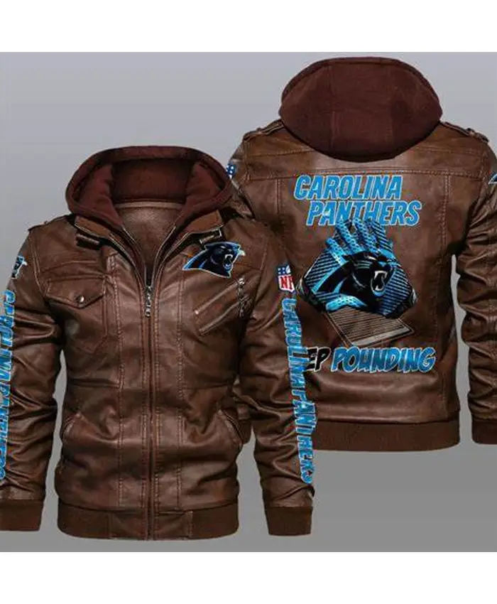 Marc Carolina Panthers Bomber Leather Jacket - Image 2